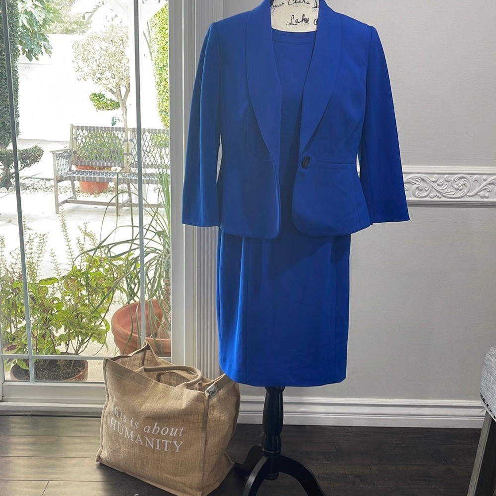 Electric blue lined jacket and dress suit
